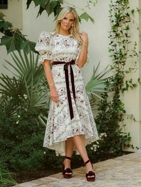 Antonio Melani x Nicola Bathe Emilia Floral Print Faille Dress Ruffle Hem SZ.16